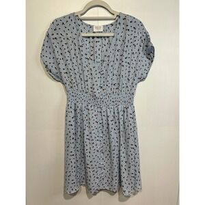 Sienna Sky Floral Mini Dress Womens Medium Blue Smocked Waist Cottage Core